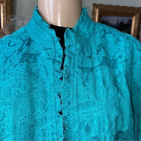 Beautiful aqua textured jacket by Additions in Chico’s size 2 with ruffles. - Picture 7 of 8